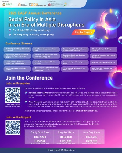 2026 EASP Annual Conference : Social Policy in Asia in Times of Multiple Disruptions