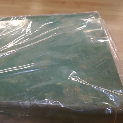 To inactivate mould and mildew, an infested book is frozen before cleaning.